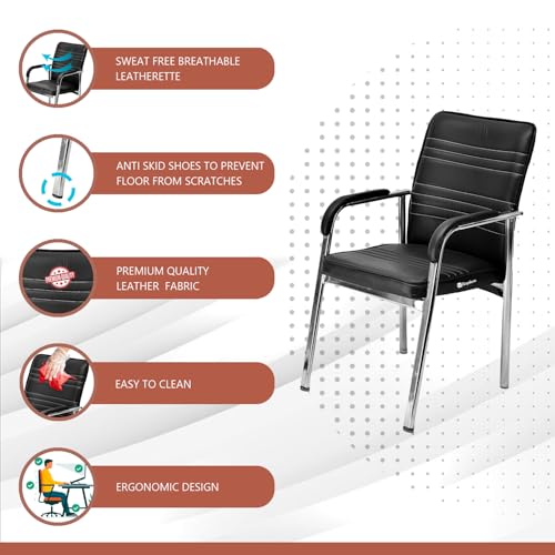 Image of Executive Director Principal Manager Office Visitor Study with arm Rest with Steel Frame and Cushion seat Back, Chair Without Wheels Holds up to 185 kg (1, Black, Heavy)