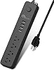 ONSMART USB Surge Protector Power Strip, 4 Multi Outlets with 4 USB Charging Ports, 3.4A Total Output-600J Surge Protector Power Bar, 6 ft Long UL Cord, Wall Mount-Black