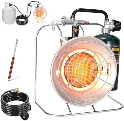 GasBRUH Outdoor Multi-Use Portable Propane Patio Heater/Cooker, 18,000 BTU include 8.8 FT Hose and USB Lighter, Gas Camping Heater for Tent Hunting, Fishing,RV (Fuel not included)