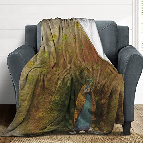 Couverture microfibre motif paon 150x200 cm plaid réversible lit