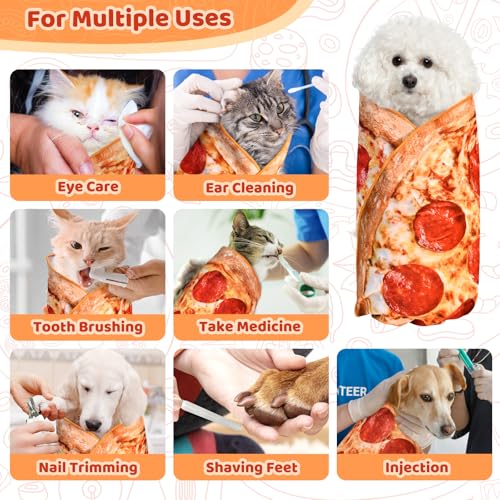 Image of 31.5 inch Large Cat Grooming Wrap for Cutting Nails, Self-Stick Dog Cat Wrap, Soft Pizza Blanket Pet Tool Gifts for Multifunctional Care Medicine Anti-Escape