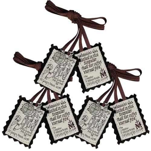 Brown Scapular, 3 Pack Bulk Scapulars Catholic Of Our Lady Of Mount Carmel, Escapularios Catolicos Religious Necklaces Gift With St Benedict Medal Crucifix Home Blessing Door Hanger,Catholic Decor