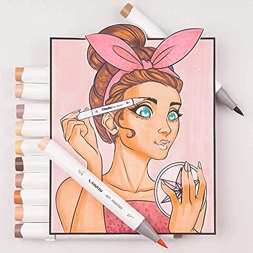 Ohuhu 36 Skin-Tone Colors Alcohol Markers, Brush & Fine, Sketch Art Marker, Alcohol-based Brush Markers for and Adults' Coloring, Illustration, Comes w/ 1 Colorless Alcohol Marker Blender