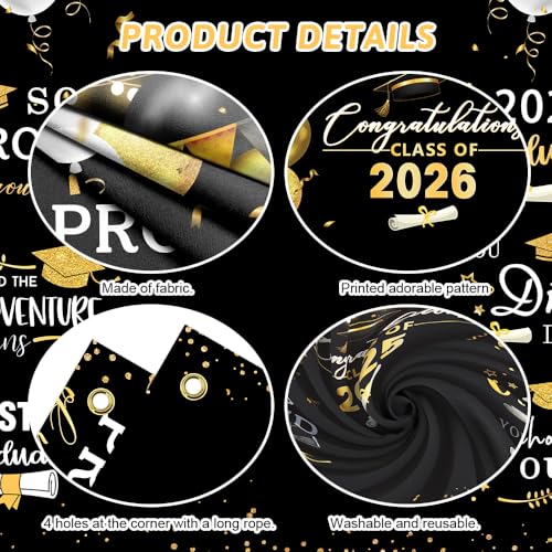 Tela de fondo graduación negro y dorado 78.7x70.8 pulg miniatura 3
