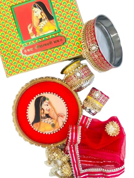 Pooja Thali Maharani rojo de 6 piezas para el altar del hogar