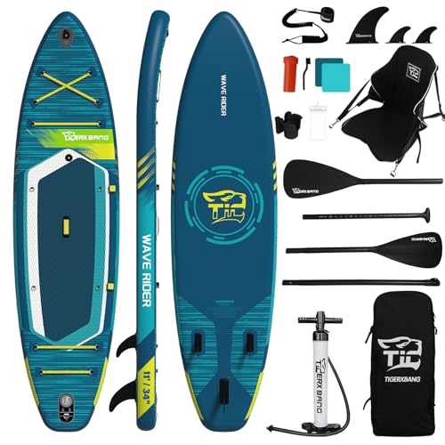 TIGERXBANG Aufblasbares Stand Up Paddle Board 335×86×15cm mit komplettem Zubehör, Vielseitige...