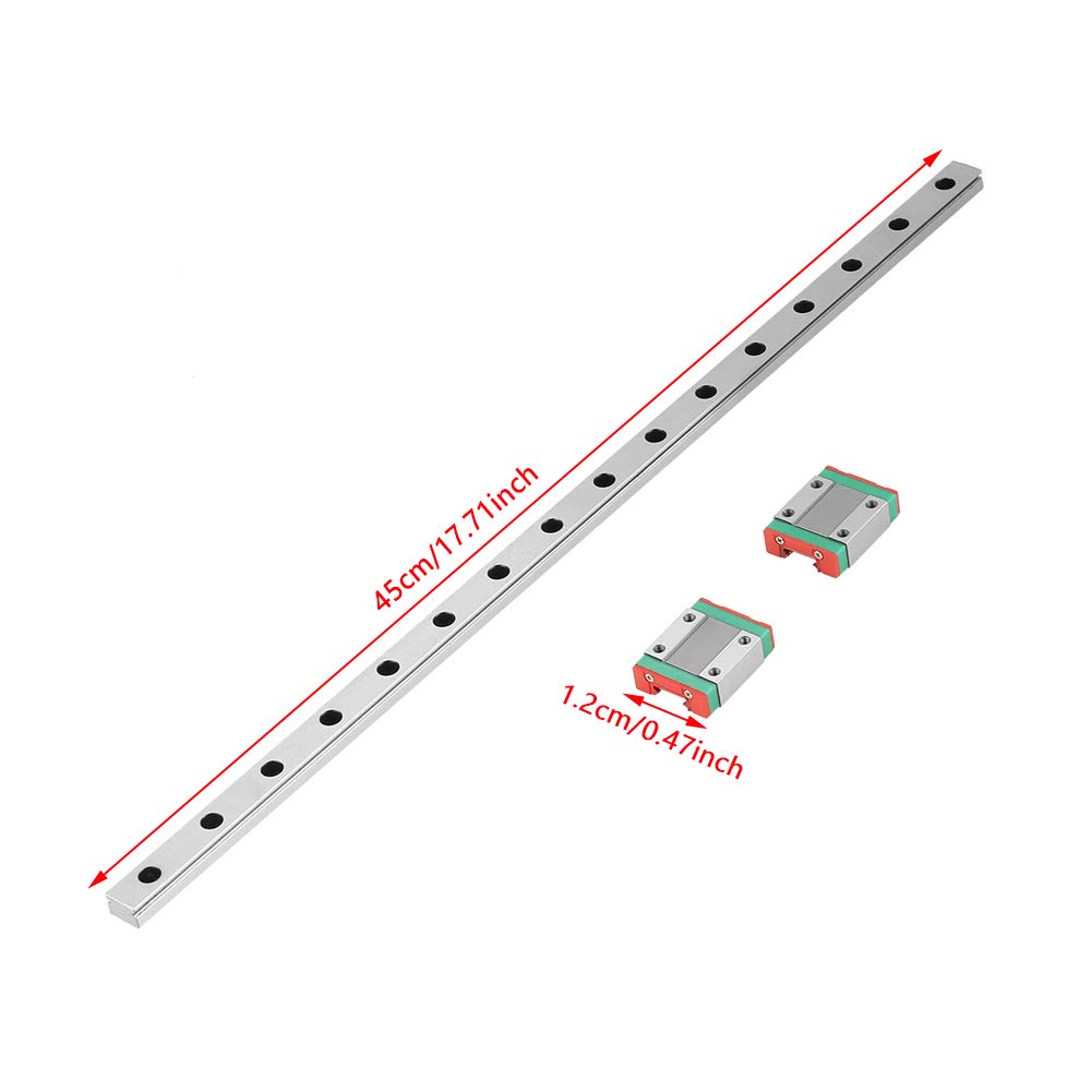 1 PCS.Rail linéaire miniature de 450mm avec 2 blocs linéaires MGN12B, guide de rail de guidage coulissant en acier pour imprimante 3D DIY