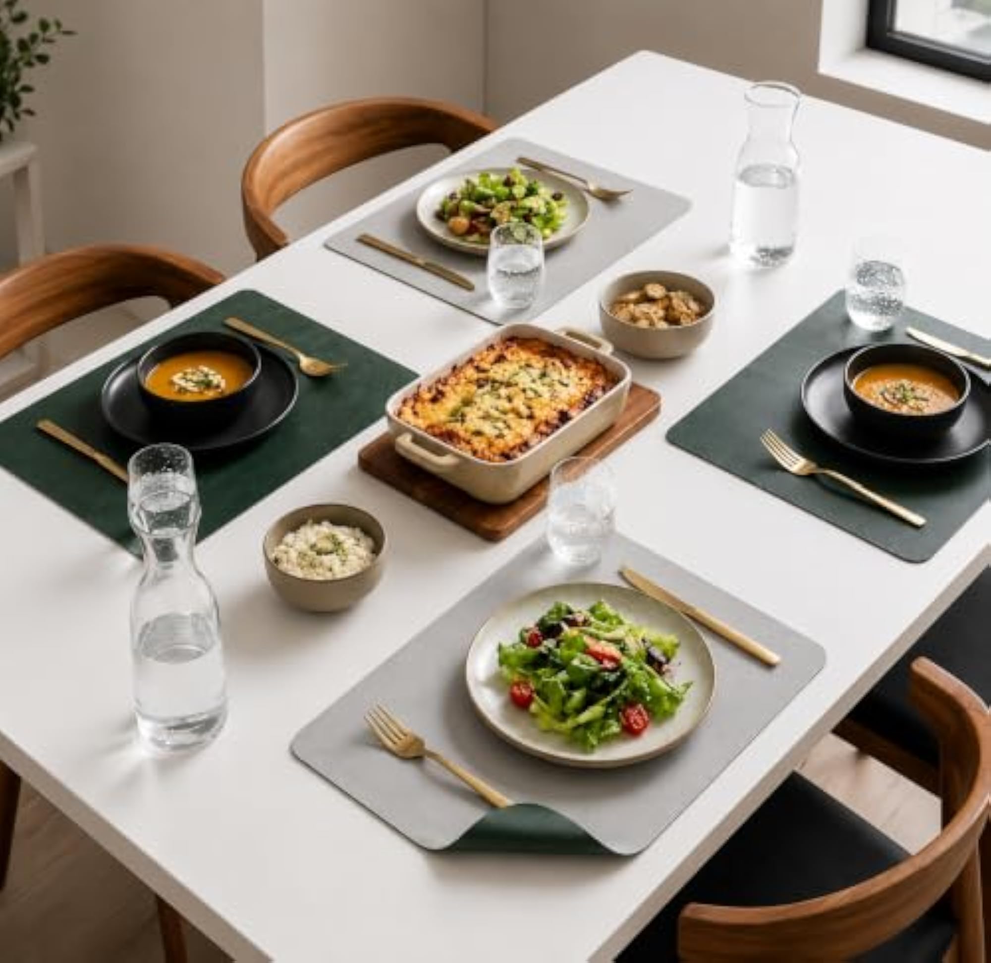 Double-Sided PU Leather Placemats for Dining Table, Reversible