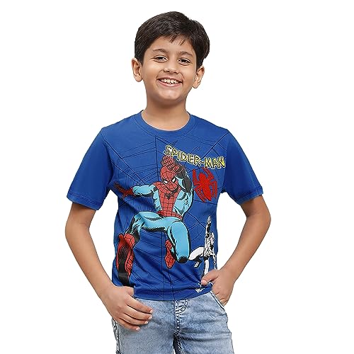 Image of Kidsville Spiderman Printed Regular Fit Blue Cotton Boy's T-Shirt