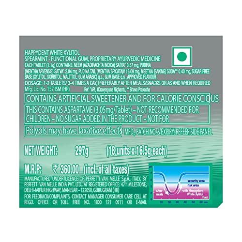 Image of Happydent White, Xylitol Sugarfree Spearmint Flavour, Chewing Gum, Fliptop Pack, 297 g - Pack of 54
