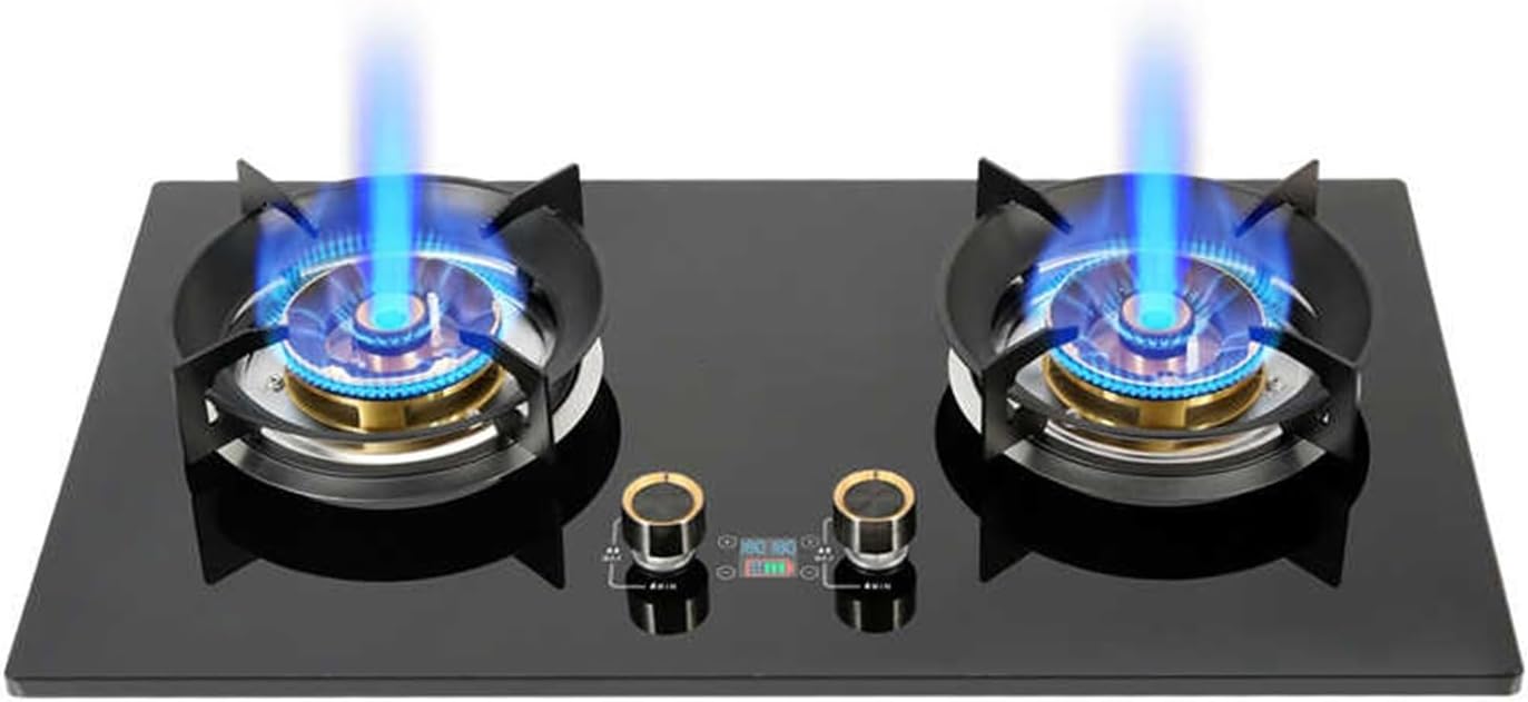 Double Burner Gas Stove,Portable 5.2KW High-Efficiency Countertop,Household LPG/Natural Wok,with 180-min Timer and Flame Failure Protection(NG)
