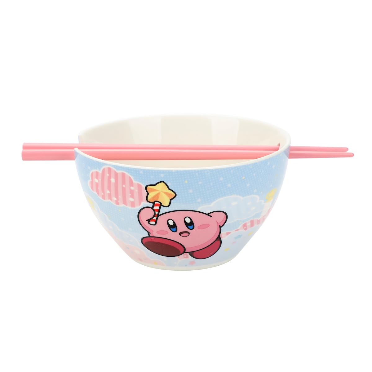 Bioworld Kirby Star Wand Ceramic Ramen Bowl With Plastic Chopsticks
