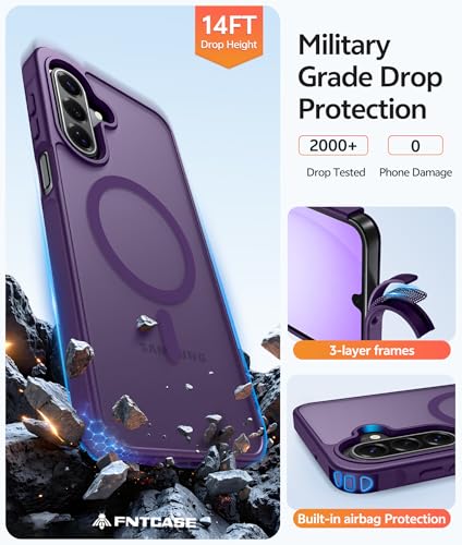Image of FNTASE for Galaxy A17 /A16 5G Phone Case: for Samsung A17 Cases [Compatible with Magsafe] [Screen Protector] Matte Translucent Military Grade Protection for Samsung A 17 & A 16 4G Cover - Purple