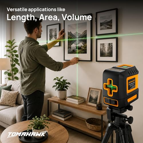 Image of TOMAHAWK TLL 02-D-C, Compact 2 Green Line Laser Level - 98ft Green Cross Self-Levelling Laser Line for Construction Vertical /Horizontal Magnetic Base, Adjustable Brightness