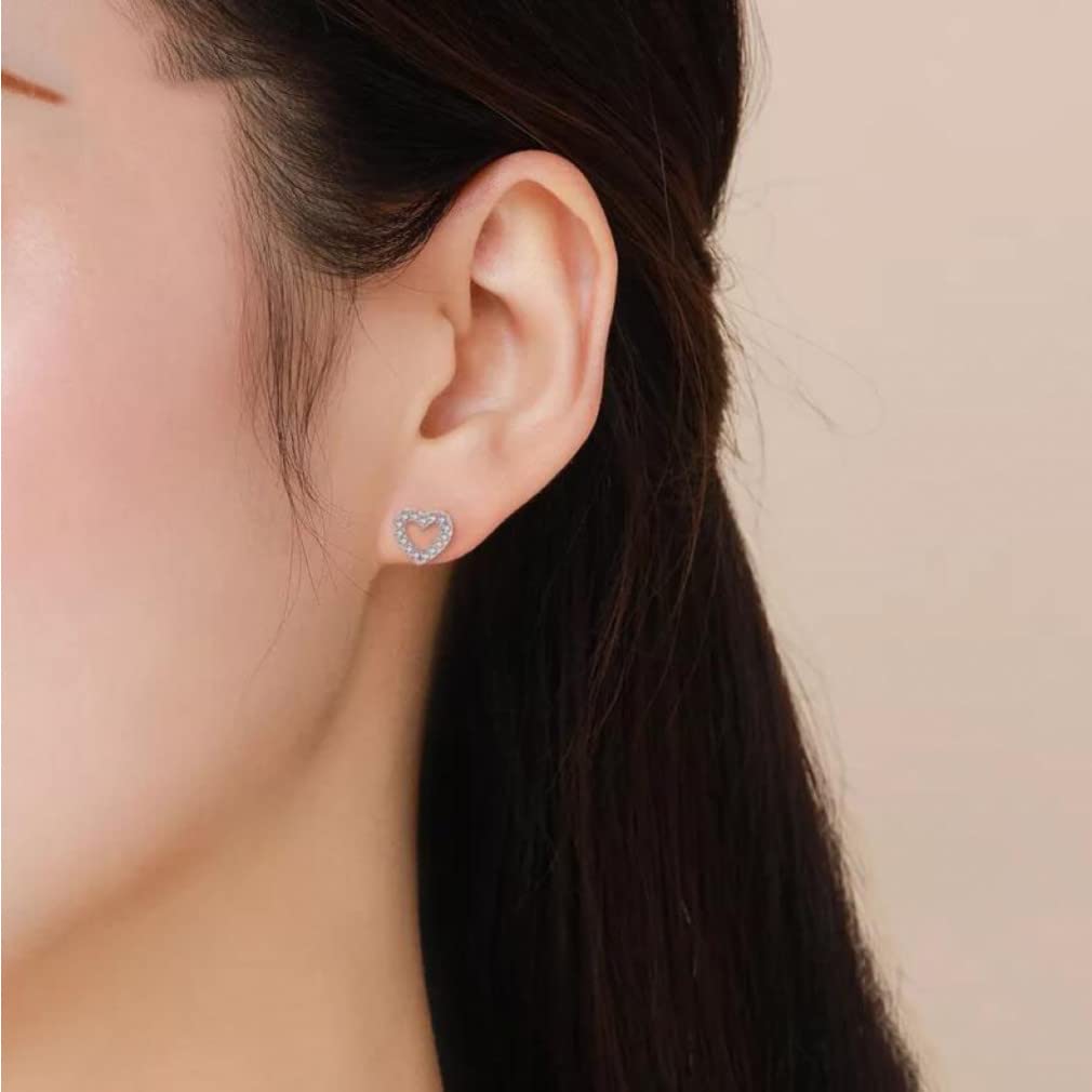 WBDWWTD Ohrstecker aus Sterlingsilber für Damen, herzförmig, glänzend, klar, Hochzeit, Verlobung, Schmuck