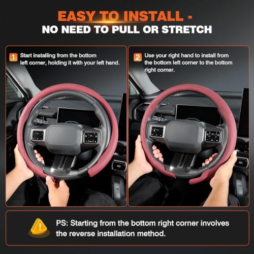 Image of Cartist Upgrade Steering Wheel Cover Universal for Car, PC Strength and PVC Leather for Steering Wheel Protector, Breathable Non-Slip Enhance Driving Experience, Open-Type Easy to Install (Claret)