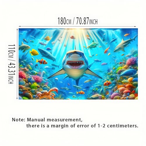 Image of Shark Fish Ocean Theme Birthday Banner - 71x43 Inch Polyester Ocean Decorations Photography Backdrop Ideal for Party Decorations Events Indoor Outdoor Use by BlissYard