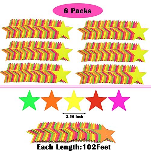 102Feet Uv Star Paper Neon Garland Neon Streamers Black Light Neon Decorations For Dark Glow Party Uv Reactive Neon Party Favors Glow In The Dark Party Supplies Wedding Birthday Banners Decorations #TOP5
