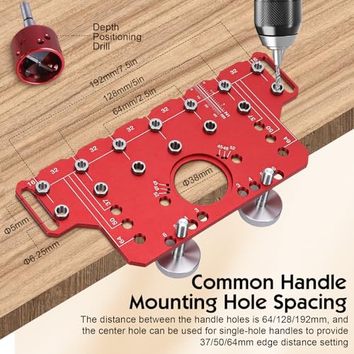 Bohrschablone für Regalstifte, Regalstiftvorrichtung Aluminiumlegierung Schrankbeschläge Schablone Bohrführung mit 5mm 6.25mm Bohrlehre für Holzbearbeitung, Standard-Lochabstand 32mm (Kurz)