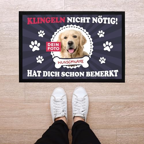 SpecialMe® Fußmatte mit eigenem Hund selbst gestalten personalisiert mit Name und Foto Haustier Hundebesitzer rutschfest & waschbar schwarz 60x40cm
