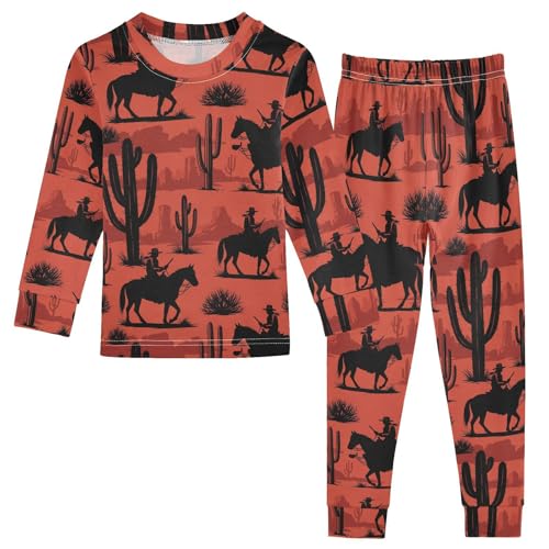 Pajama Sets Long Sleeve Cowboy Riding Horse Pattern Soft Comfy Sleepwear 2 Piece PJS 3-8T