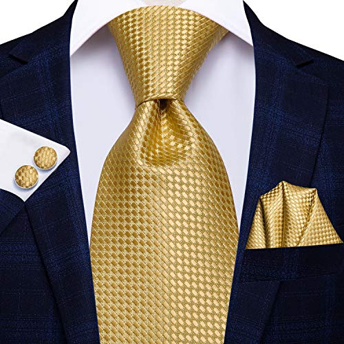 Image of Hi-Tie Father and Son Tie Set Striped Plaid Ties for Men and Boys Silk Necktie Pocket Square Set for Wedding Gifts