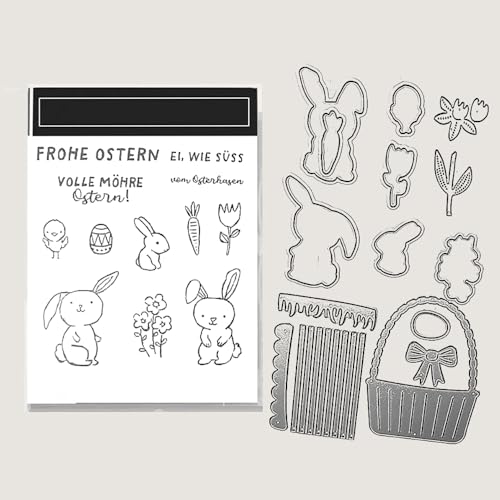 2026 Neues Klar Stempel Und Metall Schneiden Sterben Set Für Ostern und Valentinstag DIY Scrapbooking Handwerk Allerheiligen Geburtstag Grußkarte Feiertage (5901-deutsch stempel und Stanzformen Set)