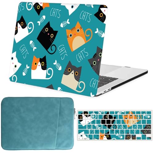 FFBOFFC Cover per MacBook Pro 15 Pollici con Retina Display 2015 2014 2013 2012 Rilascio Modello A1398, Plastica Protettiva Custodia Rigida Case & Copritastiera & Borsa, Gatti verde acqua