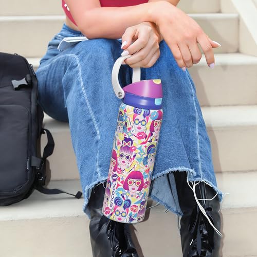 Image of ENCOOL Leakproof Insulated Water Bottle with Straw Dual-Sip Water Bottle Bag-Safe Design for Work, Commute & Gym - Keeps Drinks Cold All Day, 24 oz, Neon Sweetheart