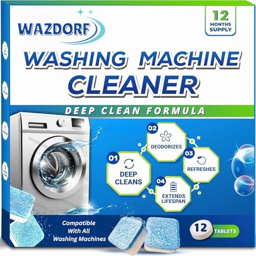 Image of Wazdorf Washing Machine Cleaner Tablets -12 Pcs Powerful Deep Cleaning & Descaling | Eliminates Odor, Limescale & Residue | For Front & Top Load | Eco-Friendly & Non-Toxic(12 Pcs)