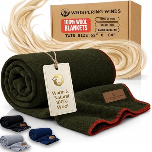 100% Wool Blanket - Premium Ultra-Soft & Warm, Twin 62"x 84" Larg...