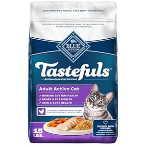 Blue Buffalo Tastefuls Natural Dry Food for Active Adult Cats, Chicken and Brown Rice Recipe, 15-lb. Bag