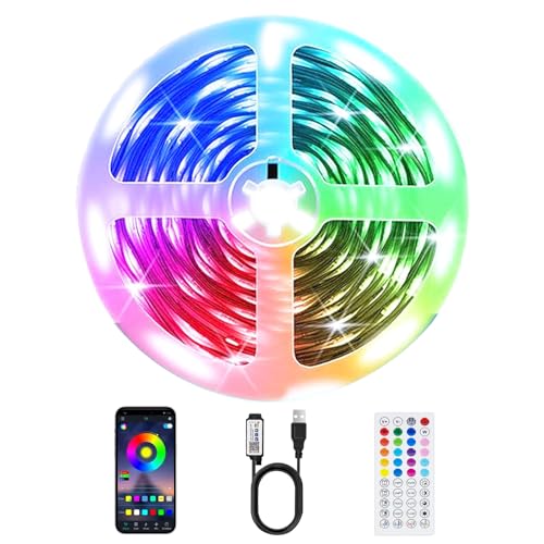 Image of PSTAR Led Lights for Bedroom,32.8ft Music Sync Color Changing RGB led Strip Lights with Remote App Control Bluetooth LED Lights,USB-Powered,for Room TVs Computer Home Cinema Party Decorations