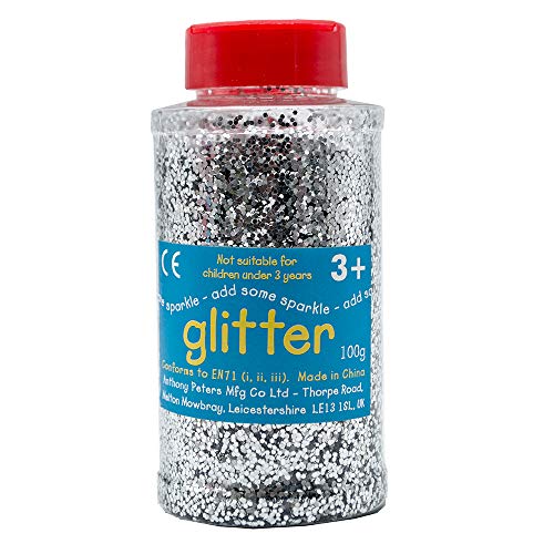 Glitter | 100 Gram tub | Shaker lid for Easy Pouring | Arts and Crafts | Glitter Art | Silver packaging may vary