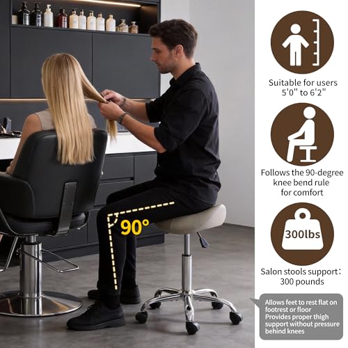 Image of FIRAVOE Saddle Stool, Swivel Saddle Stool with Wheels, Adjustable Rolling Stool 18 inch-26 inch, Faux Leather Rolling Stool for Salon, Massage, Clinic, Lab, Office (Light Grey, 1PCS (18 inch-26 inch))
