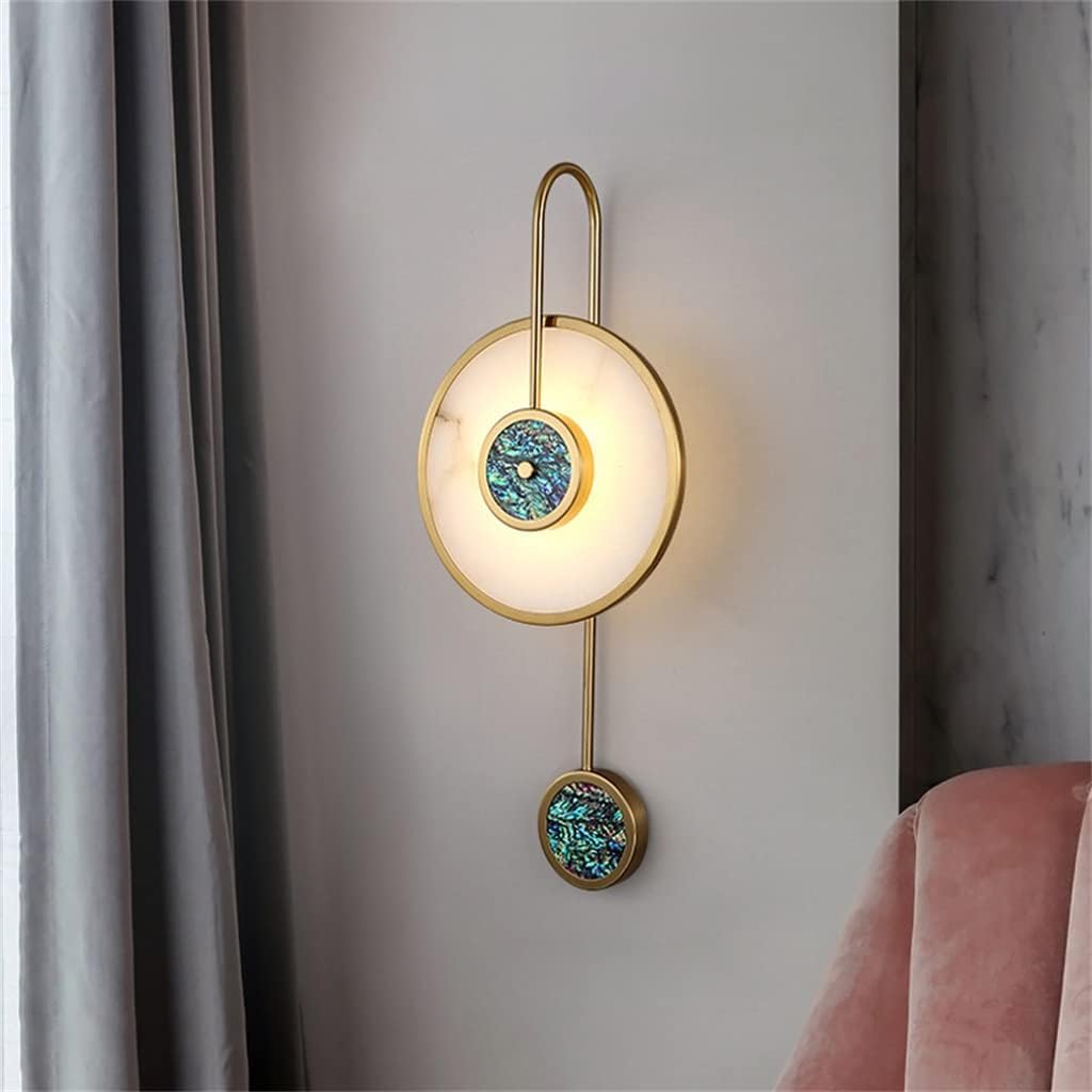 SMCCYYSD Wall Lamp, Marble Light Golden Round Copper Lamp Nordic Sconce For Living Room Dining Bedroom Aisle Stair
