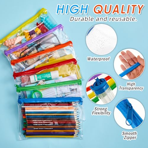 Image of Feifeiya 24 Pcs Clear PVC Pencil Pouch Bulk 8.66 x 5.71 Inch Soft Pencil Case Bag Transparent Zipper Pouch for Study School Supplies Travel Storage (Colorful)