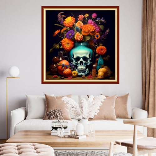Image of Findvoor Stamped Cross Stitch Kits for Beginner Embroidery Kits for Beginners Adults DIY 11CT Crossstitch Patterns Needlepoint Kits Crossstitching Kits-Stitch Supplies-Flower Skeleton 18x18 inch