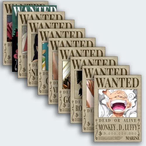 Image of OUTFITQUE Anime Style Wanted Posters Set of 10 | Vintage Bounty Wall Posters | Premium 300 GSM HD Print | Room Decor for Bedroom, Living Room, Cafe | Unframed Wall Art Collection (8x10 Inch)