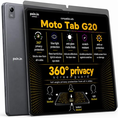 Image of Pxin 360 Pro Privacy Screen guard compatible with Moto Tab G20 | Anti Glare | Anti UV | Anti Blue | Anti Reflection | Privacy Filter | Unbreakable Build