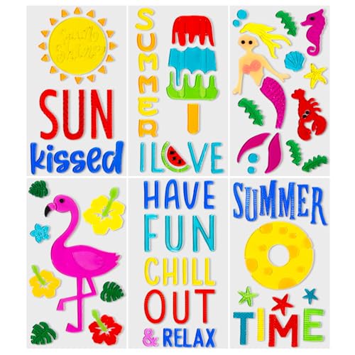 6 Pack Summer Window clings Reusable Window Cling for Glass Windows