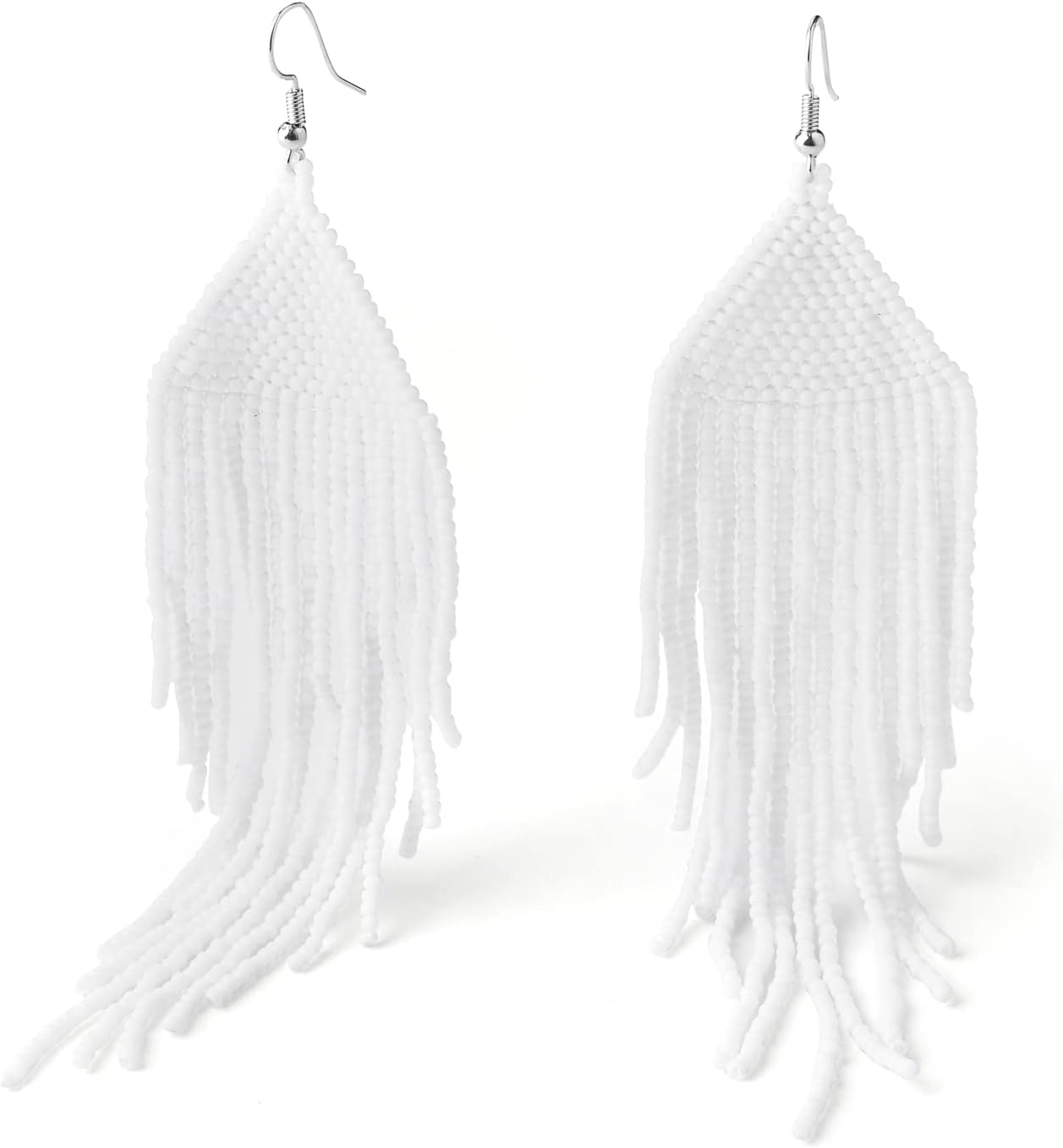 Handmade Beaded Tassel Earrings - Boho Drop Fringe Earrings for Women, Native American Indian Earrings
