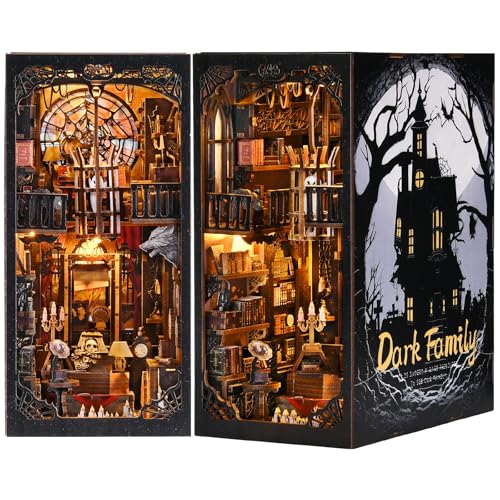 ETKVR Book Nook Kit – DIY Booknook Modell für Erwachsene, 3D Holz Puzzle Bookend Buch Ecke, Miniatur Puppenhaus Einsatz zur Bücherregal-Dekoration Kreatives Geschenk - Dark Family