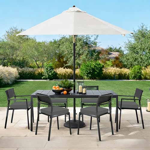 Image of Basic Beyond Outdoor Chair Cushions Set of 6, Square Corner Outdoor Cushions for Patio Furniture, Water Resistant Patio Chair Cushions with 2 Ties, 18.5x16x3, Charcoal Grey