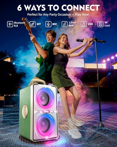 Image of YIER Bluetooth Speaker, 240W Peak Loud Party Speaker with Big Bass, 20H Playtime, TWS, BT5.3, Large Portable Wireless Boom Box with LED Light for Outdoor Backyard Beach Home (Leather Green)