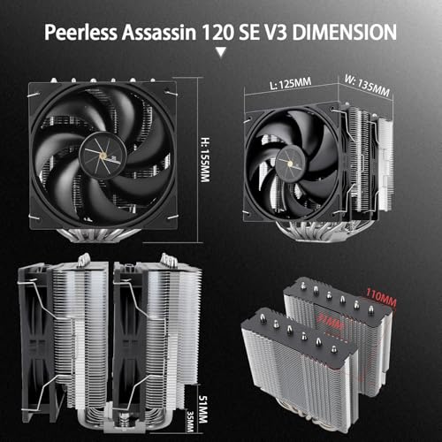 Image of Thermalright Peerless Assassin 120 SE V3 CPU Air Cooler, 6 Heat Pipes, Double Towers Double Fans, TL-P12 PWM Fan, Aluminium Heatsink Cover, for AM4 /AM5 /Intel LGA1851 /1700 /1150 /1151 /1200(PA120SE V3)