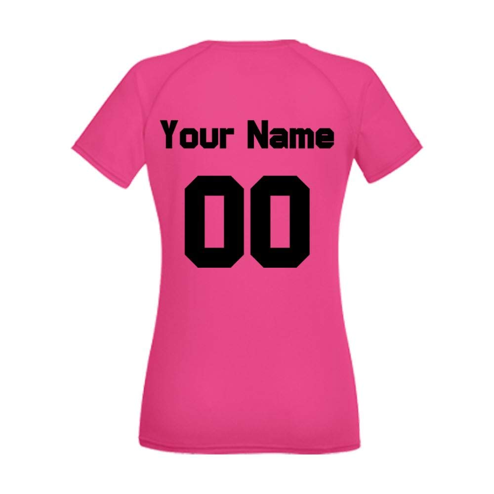 Personalised Women's Football T-Shirt, Pink, Size Large, Personalise with Any Name and Number