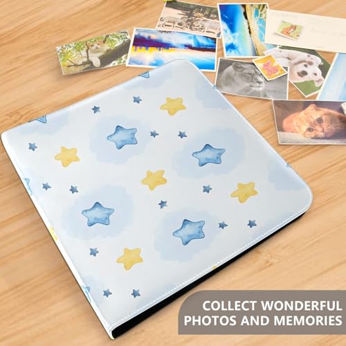 Álbum de fotos autoadhesivo para bricolaje con diseño acuarela estrellas azul, encuadernador de 3 anillas, 40 páginas, 8x10 para recuerdos miniatura 5