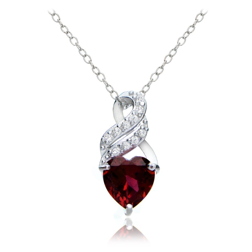 Sterling Silver Choice of Gemstone & White Topaz Heart Double Twist Necklace