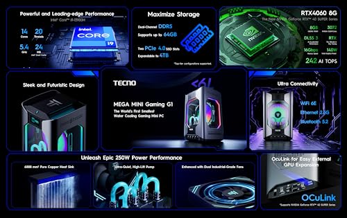 PC Gaming Mini - MEGAMINI G1, Intel® Core™ Intel i7-13620H, 16GB RAM, 1TB SSD, GeForce RTX™ 4060 Desktop 140w, Windows 11 Home, Watercooled, Grigio - PC Desktop - Immagine 2